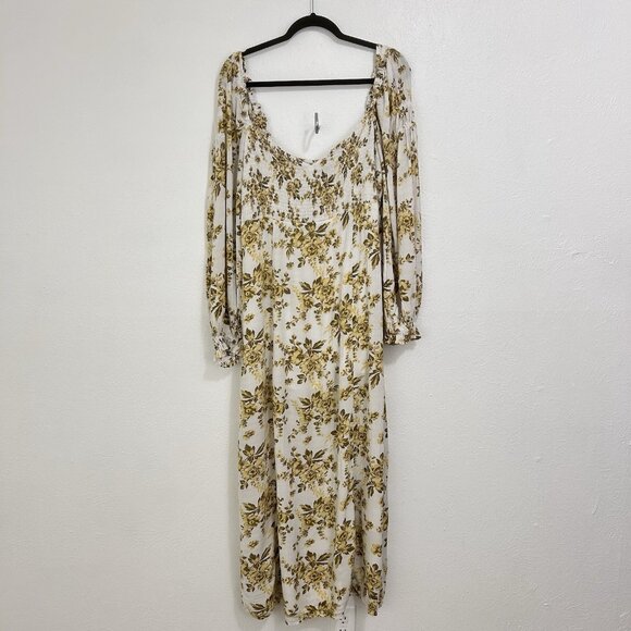 Free People Jaymes Midi Dress Floral Printed Smocked V Neck Long Sleeve Size XL - Picture 4 of 16